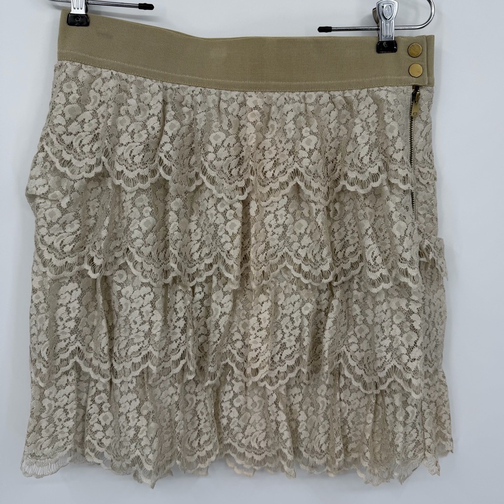 NWT Y2K Ann Taylor Elegant Antique Lace Tiered Skirt - Cream